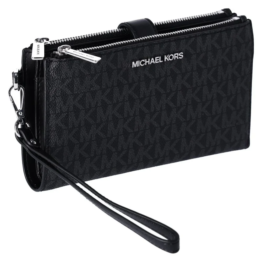 Michael Kors Jet Set Travel Double Zip Phone Wallet MK Black